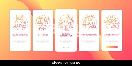 Health education red onboarding mobile app page screen with concepts Stock Vector