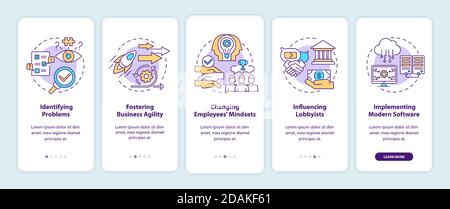 Business consulting tasks onboarding mobile app page screen with concepts Stock Vector