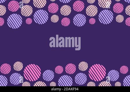 Seamless horizontal border pattern with hand drawn striped circles. Brush strokes. Geometric shapes ornament. Ethnic texture. Space for text. Vector. Stock Vector