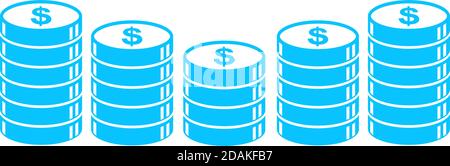 Coins icon flat. Blue pictogram on white background. Vector illustration symbol Stock Vector