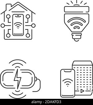 Remote access to different devices linear icons set Stock Vector