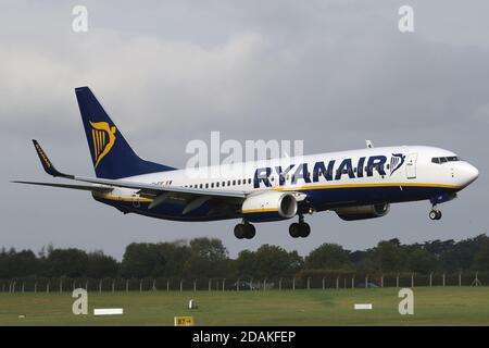 A Ryanair Boeing 737 lands at Dublin Airport on 12th October 2016 ...