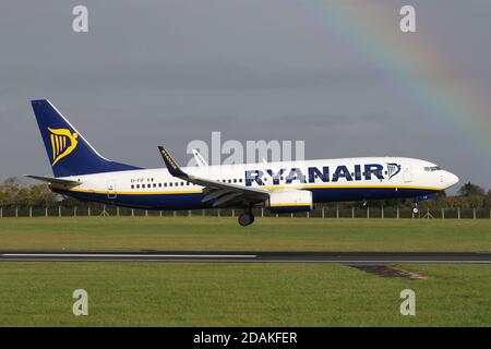 A Ryanair Boeing 737 lands at Dublin Airport on 12th October 2016 ...