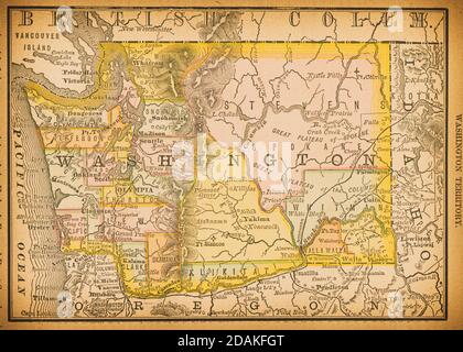 19th century map of Washington Territory. Published in New Dollar Atlas of the United States and Dominion of Canada. (Rand McNally & Co's, Chicago, 18 Stock Photo