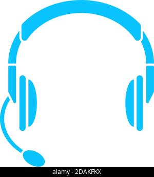Headset, Headphones with microphone icon flat. Blue pictogram on white background. Vector illustration symbol Stock Vector