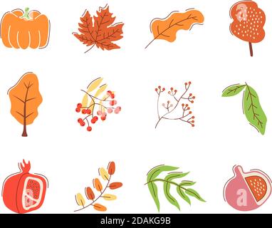 Autumn bounty flat vector abstract elements set Stock Vector