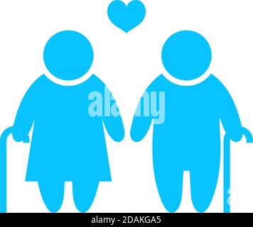 Old couple love people icon flat. Blue pictogram on white background. Vector illustration symbol Stock Vector