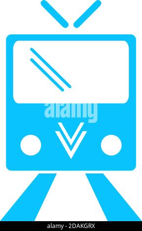 Tram icon flat. Blue pictogram on white background. Vector illustration symbol Stock Vector