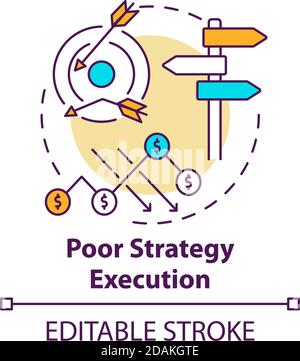 Poor strategy execution concept icon Stock Vector