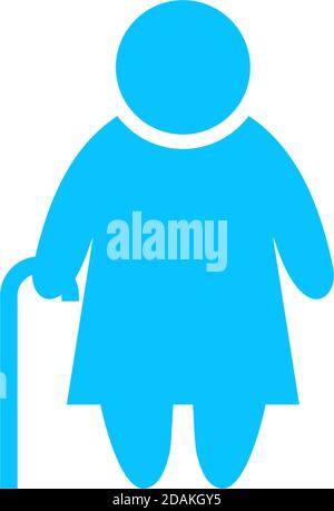 Elder lady icon flat. Blue pictogram on white background. Vector illustration symbol Stock Vector