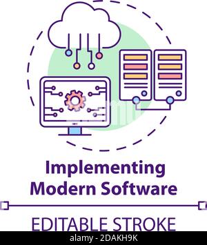 Implementing modern software concept icon Stock Vector