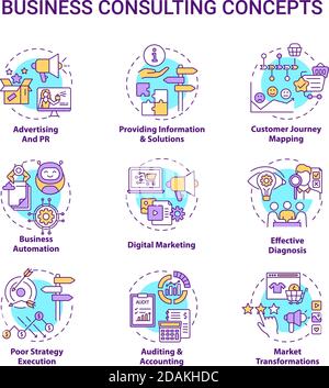 Business consulting concept icons set Stock Vector