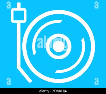 Disk Jockey turntable icon flat. Blue pictogram on white background. Vector illustration symbol Stock Vector