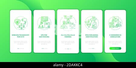 Information technology in agriculture onboarding mobile app page screen with concepts Stock Vector