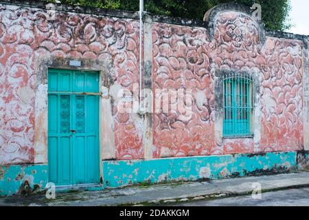 Facade of a house in the city center of Merida Mexico Stock Photo