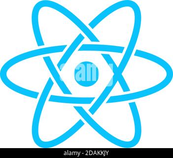 Atom icon flat. Blue pictogram on white background. Vector illustration symbol Stock Vector