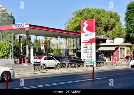 Eko petrol, gas, station with cars getting fuel, Nicosia, Cyprus Stock Photo