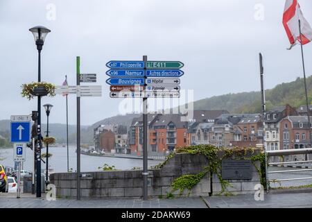 Dinant, Belgium - October 13 2020 : The streets of beautidul city of Dinant home of Adolphe Sax, inventor of the saxophone. Stock Photo