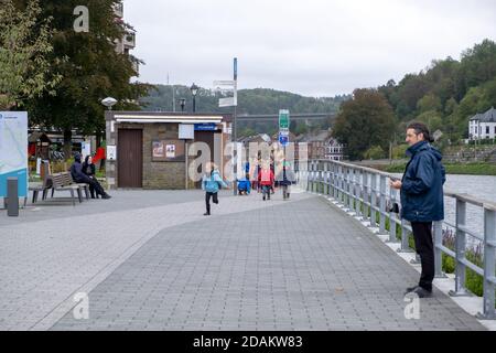 Dinant, Belgium - October 13 2020 : The streets of beautidul city of Dinant home of Adolphe Sax, inventor of the saxophone. Stock Photo