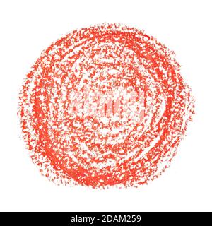 Red circle by crayon isolated on white. Abstract background, space for your own text Stock Photo