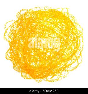 Orange circle by crayon isolated on white. Abstract background, space for your own text Stock Photo