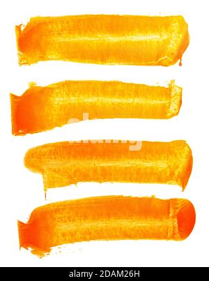 Set of orange thick brush strokes isolated on the white background Stock Photo