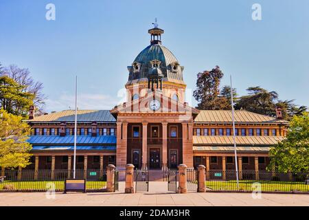 Entrance gate and steps to historic public court house palace in Bathurst city on a sunny day. Stock Photo