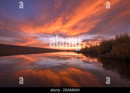 Sunset at Fish Lake on Steens Mountain in southeast Oregon. Stock Photo