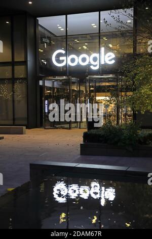 Google offices on Pancras Square empty as staff WFH in the 2nd national lockdown of the coronavirus pandemic in November 2020, London, UK Stock Photo