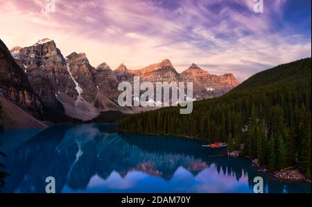 Beautiful Panoramic view of an Iconic Famous Place, Moraine Lake Stock Photo