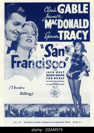 CLARK GABLE and JEANETTE MacDONALD in SAN FRANCISCO 1936 director W.S. VAN DYKE story Robert E. Hopkins screenplay Anita Loos Metro Goldwyn Mayer Stock Photo