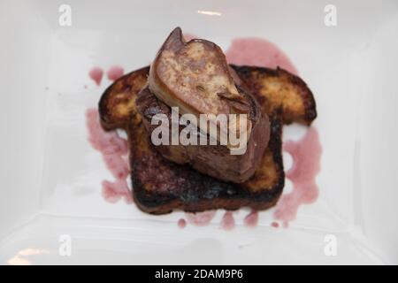 Beef Fillet With Foie Gras, Served On A Restaurant Dish Stock Photo - Alamy