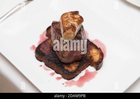 Beef Fillet With Foie Gras, Served On A Restaurant Dish Stock Photo - Alamy