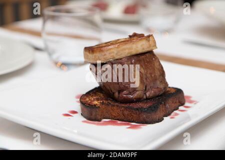 Beef Fillet With Foie Gras, Served On A Restaurant Dish Stock Photo - Alamy