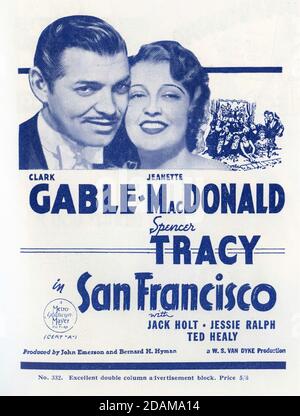 CLARK GABLE and JEANETTE MacDONALD in SAN FRANCISCO 1936 director W.S. VAN DYKE story Robert E. Hopkins screenplay Anita Loos Metro Goldwyn Mayer Stock Photo