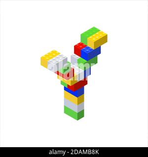 Isometric font made from color plastic blocks. The childrens designer. Letter Y. Vector illustration Stock Vector