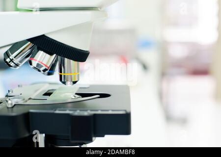 Light microscope in laboratory. Stock Photo