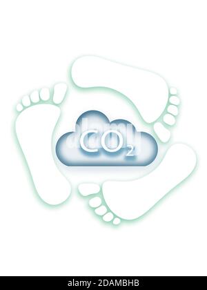 Carbon cloud with footprints, illustration. Stock Photo