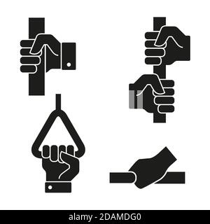 Hands hold on to the handrails icon set. Flat style vector illustration Stock Vector