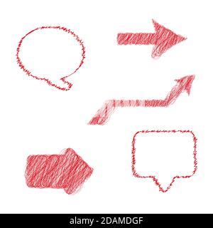 Hand drawn vector scribbles. Chat bubble, arrows and message box. Flat style vector illustration Stock Vector