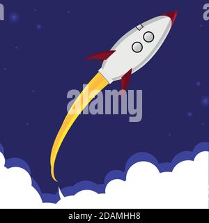 Vector image of a small passenger rocket launch to space. Symbol of science, exploration and purposefulness Stock Vector