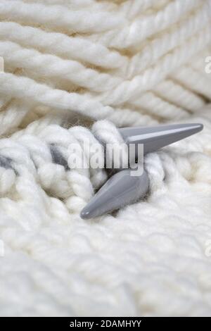 white wool knitted with spokes Stock Photo