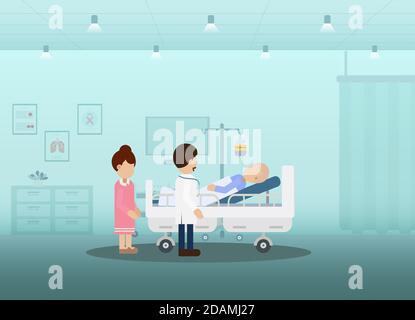 Chemotherapy room with patient and doctor flat design vector illustration Stock Vector