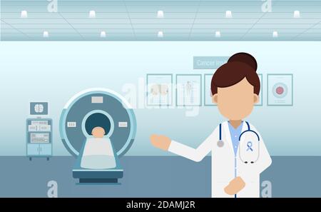 Doctor with cancer patient and ct scanner flat design vector illustration Stock Vector