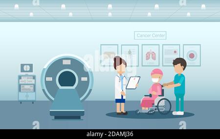 Doctor with cancer patient and ct scanner flat design vector illustration Stock Vector