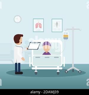 Chemotherapy room with patient and doctor flat design vector illustration Stock Vector