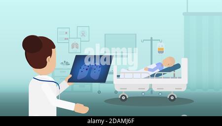 Chemotherapy room with patient and doctor flat design vector illustration Stock Vector