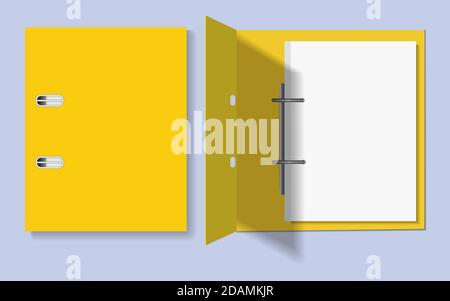 Yellow folder for papers closed and open. Vector mocap on a gray background. EPS 10. Stock Vector