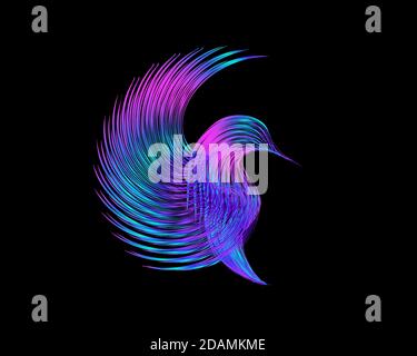Colored, bright bird on a black background, abstraction with lines, vector illustration, 4k Stock Vector
