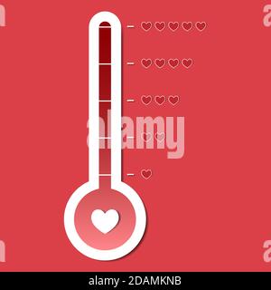 Love thermometer. Valentines Day card element in simple flat style. Vector illustration. Stock Vector